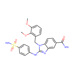 COc1cccc(Cn2c(Nc3ccc(S(N)(=O)=O)cc3)nc3cc(C(N)=O)ccc32)c1OC ZINC000043122363