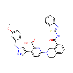 COc1cccc(Cn2cc(-c3ccc(N4CCc5cccc(C(=O)Nc6nc7ccccc7s6)c5C4)nc3C(=O)O)cn2)c1 ZINC000144480456