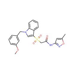 COc1cccc(Cn2cc(S(=O)(=O)CC(=O)Nc3cc(C)on3)c3ccccc32)c1 ZINC000070461158