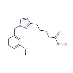 COc1cccc(Cn2ccc(CCCCC(=O)NO)n2)c1 ZINC000205809516