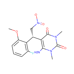 COc1cccc(F)c1[C@H](C[N+](=O)[O-])c1c(N)n(C)c(=O)n(C)c1=O ZINC000001046175