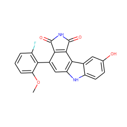 COc1cccc(F)c1-c1cc2[nH]c3ccc(O)cc3c2c2c1C(=O)NC2=O ZINC000034804074