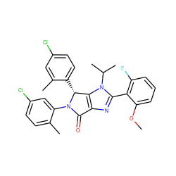 COc1cccc(F)c1-c1nc2c(n1C(C)C)[C@@H](c1ccc(Cl)cc1C)N(c1cc(Cl)ccc1C)C2=O ZINC000169705361