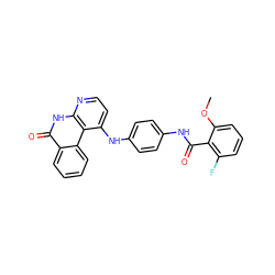 COc1cccc(F)c1C(=O)Nc1ccc(Nc2ccnc3[nH]c(=O)c4ccccc4c23)cc1 ZINC000096269760