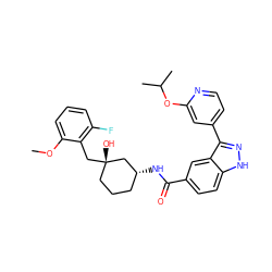 COc1cccc(F)c1C[C@@]1(O)CCC[C@@H](NC(=O)c2ccc3[nH]nc(-c4ccnc(OC(C)C)c4)c3c2)C1 ZINC000200800599