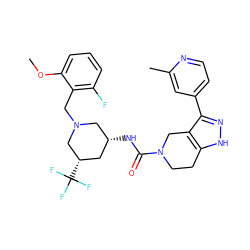 COc1cccc(F)c1CN1C[C@@H](C(F)(F)F)C[C@@H](NC(=O)N2CCc3[nH]nc(-c4ccnc(C)c4)c3C2)C1 ZINC000145916613