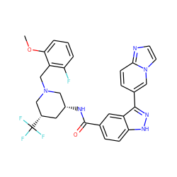 COc1cccc(F)c1CN1C[C@@H](C(F)(F)F)C[C@@H](NC(=O)c2ccc3[nH]nc(-c4ccc5nccn5c4)c3c2)C1 ZINC000199801337