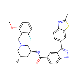 COc1cccc(F)c1CN1C[C@@H](C)C[C@@H](NC(=O)c2ccc3[nH]nc(-c4ccc5nc(C)sc5c4)c3c2)C1 ZINC000147812364