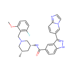 COc1cccc(F)c1CN1C[C@@H](C)C[C@@H](NC(=O)c2ccc3[nH]nc(-c4ccc5nccn5c4)c3c2)C1 ZINC000147808355