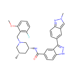 COc1cccc(F)c1CN1C[C@@H](C)C[C@@H](NC(=O)c2ccc3[nH]nc(-c4ccc5nn(C)cc5c4)c3c2)C1 ZINC000147807365