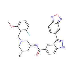 COc1cccc(F)c1CN1C[C@@H](C)C[C@@H](NC(=O)c2ccc3[nH]nc(-c4ccc5nonc5c4)c3c2)C1 ZINC000205034179