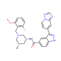 COc1cccc(F)c1CN1C[C@@H](C)C[C@@H](NC(=O)c2ccc3[nH]nc(-c4ccn5ncnc5c4)c3c2)C1 ZINC000205034201