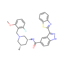 COc1cccc(F)c1CN1C[C@@H](C)C[C@@H](NC(=O)c2ccc3[nH]nc(-c4nc5ccccc5s4)c3c2)C1 ZINC000199802386