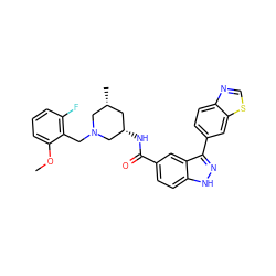 COc1cccc(F)c1CN1C[C@@H](NC(=O)c2ccc3[nH]nc(-c4ccc5ncsc5c4)c3c2)C[C@@H](C)C1 ZINC000147769163