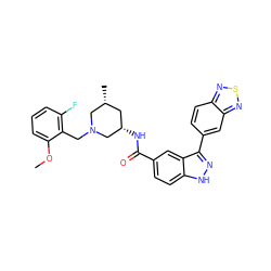 COc1cccc(F)c1CN1C[C@@H](NC(=O)c2ccc3[nH]nc(-c4ccc5nsnc5c4)c3c2)C[C@@H](C)C1 ZINC000147803409