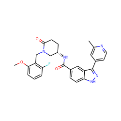 COc1cccc(F)c1CN1C[C@@H](NC(=O)c2ccc3[nH]nc(-c4ccnc(C)c4)c3c2)CCC1=O ZINC000147809085