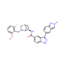 COc1cccc(F)c1CN1C[C@@H]2C[C@@H](NC(=O)c3ccc4[nH]nc(-c5ccc6nn(C)cc6c5)c4c3)[C@H]1C2 ZINC000261160557