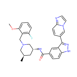 COc1cccc(F)c1CN1C[C@H](C)C[C@@H](NC(=O)c2ccc3[nH]nc(-c4ccc5nccn5c4)c3c2)C1 ZINC000147807646