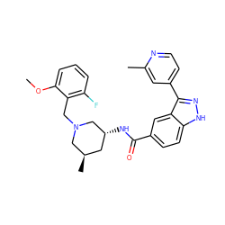 COc1cccc(F)c1CN1C[C@H](C)C[C@@H](NC(=O)c2ccc3[nH]nc(-c4ccnc(C)c4)c3c2)C1 ZINC000147807108