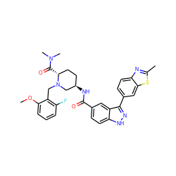 COc1cccc(F)c1CN1C[C@H](NC(=O)c2ccc3[nH]nc(-c4ccc5nc(C)sc5c4)c3c2)CC[C@H]1C(=O)N(C)C ZINC000205008765