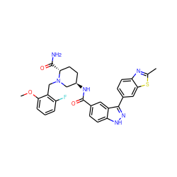 COc1cccc(F)c1CN1C[C@H](NC(=O)c2ccc3[nH]nc(-c4ccc5nc(C)sc5c4)c3c2)CC[C@H]1C(N)=O ZINC000205008722