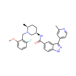 COc1cccc(F)c1CN1C[C@H](NC(=O)c2ccc3[nH]nc(-c4ccnc(C)c4)c3c2)CC[C@@H]1C ZINC000205013326