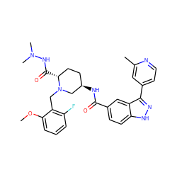 COc1cccc(F)c1CN1C[C@H](NC(=O)c2ccc3[nH]nc(-c4ccnc(C)c4)c3c2)CC[C@H]1C(=O)NN(C)C ZINC000205042378