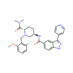 COc1cccc(F)c1CN1C[C@H](NC(=O)c2ccc3[nH]nc(-c4ccncc4)c3c2)CC[C@H]1C(=O)N(C)C ZINC000144948297