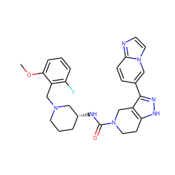 COc1cccc(F)c1CN1CCC[C@@H](NC(=O)N2CCc3[nH]nc(-c4ccc5nccn5c4)c3C2)C1 ZINC000146012424