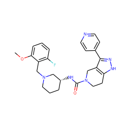 COc1cccc(F)c1CN1CCC[C@@H](NC(=O)N2CCc3[nH]nc(-c4ccncc4)c3C2)C1 ZINC000145983478