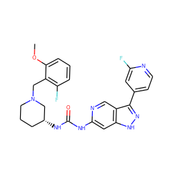 COc1cccc(F)c1CN1CCC[C@@H](NC(=O)Nc2cc3[nH]nc(-c4ccnc(F)c4)c3cn2)C1 ZINC000219771220