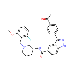 COc1cccc(F)c1CN1CCC[C@@H](NC(=O)c2ccc3[nH]nc(-c4ccc(C(C)=O)cc4)c3c2)C1 ZINC000199805789