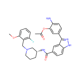 COc1cccc(F)c1CN1CCC[C@@H](NC(=O)c2ccc3[nH]nc(-c4ccc(N)c(OC(C)=O)c4)c3c2)C1 ZINC000147809285