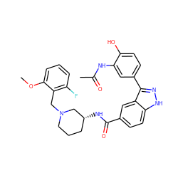 COc1cccc(F)c1CN1CCC[C@@H](NC(=O)c2ccc3[nH]nc(-c4ccc(O)c(NC(C)=O)c4)c3c2)C1 ZINC000147819859