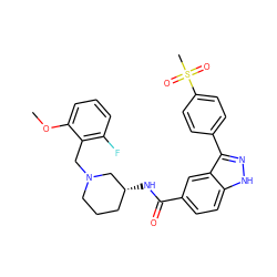 COc1cccc(F)c1CN1CCC[C@@H](NC(=O)c2ccc3[nH]nc(-c4ccc(S(C)(=O)=O)cc4)c3c2)C1 ZINC000199805893