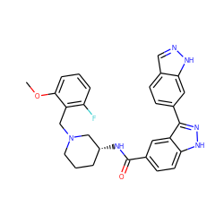 COc1cccc(F)c1CN1CCC[C@@H](NC(=O)c2ccc3[nH]nc(-c4ccc5cn[nH]c5c4)c3c2)C1 ZINC000147762078