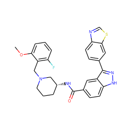 COc1cccc(F)c1CN1CCC[C@@H](NC(=O)c2ccc3[nH]nc(-c4ccc5ncsc5c4)c3c2)C1 ZINC000205041680