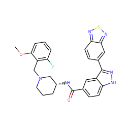 COc1cccc(F)c1CN1CCC[C@@H](NC(=O)c2ccc3[nH]nc(-c4ccc5nsnc5c4)c3c2)C1 ZINC000147766064