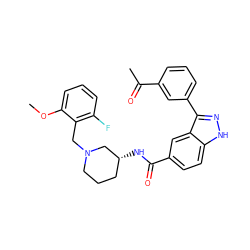 COc1cccc(F)c1CN1CCC[C@@H](NC(=O)c2ccc3[nH]nc(-c4cccc(C(C)=O)c4)c3c2)C1 ZINC000147661518