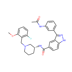 COc1cccc(F)c1CN1CCC[C@@H](NC(=O)c2ccc3[nH]nc(-c4cccc(NC(C)=O)c4)c3c2)C1 ZINC000147763322