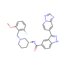 COc1cccc(F)c1CN1CCC[C@@H](NC(=O)c2ccc3[nH]nc(-c4ccn5ncnc5c4)c3c2)C1 ZINC000205013240