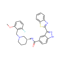 COc1cccc(F)c1CN1CCC[C@@H](NC(=O)c2ccc3[nH]nc(-c4nc5ccccc5s4)c3c2)C1 ZINC000205038285