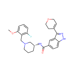 COc1cccc(F)c1CN1CCC[C@@H](NC(=O)c2ccc3[nH]nc(C4=CCOCC4)c3c2)C1 ZINC000205040912