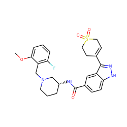 COc1cccc(F)c1CN1CCC[C@@H](NC(=O)c2ccc3[nH]nc(C4=CCS(=O)(=O)CC4)c3c2)C1 ZINC000199803440