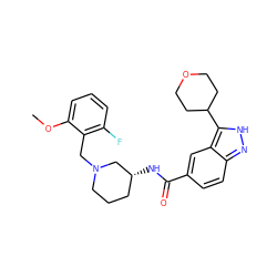 COc1cccc(F)c1CN1CCC[C@@H](NC(=O)c2ccc3n[nH]c(C4CCOCC4)c3c2)C1 ZINC000205011988