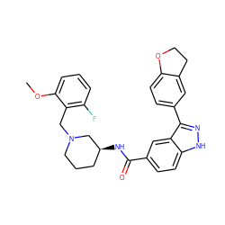 COc1cccc(F)c1CN1CCC[C@H](NC(=O)c2ccc3[nH]nc(-c4ccc5c(c4)CCO5)c3c2)C1 ZINC000147777742