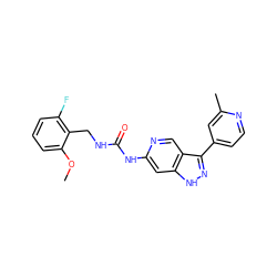 COc1cccc(F)c1CNC(=O)Nc1cc2[nH]nc(-c3ccnc(C)c3)c2cn1 ZINC000261097134