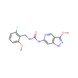 COc1cccc(F)c1CNC(=O)Nc1cc2[nH]nc(OC)c2cn1 ZINC001772638136