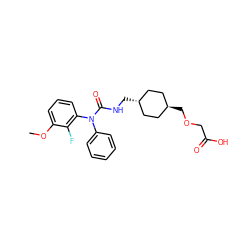 COc1cccc(N(C(=O)NC[C@H]2CC[C@H](COCC(=O)O)CC2)c2ccccc2)c1F ZINC001772634380