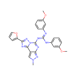 COc1cccc(N=C(Nc2cccc(OC)c2)Nc2nc3nn(C)cc3c3nc(-c4ccco4)nn23)c1 ZINC000473126429